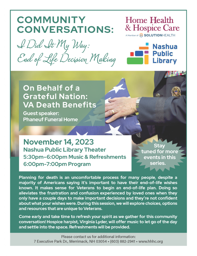 COMMUNITY CONVERSATIONS: On Behalf of a Grateful Nation–VA Death Benefits @ Nashua Public Library